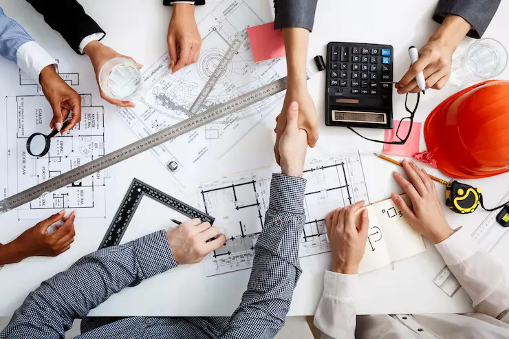 Web development team working on a technology project