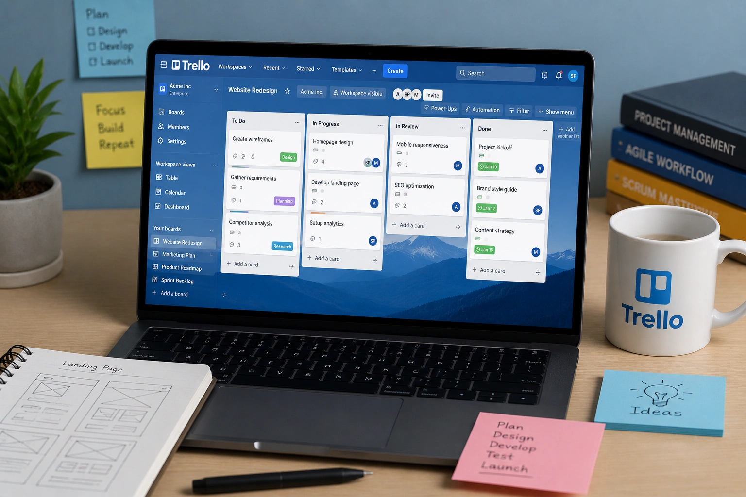 Trello project management and Kanban board development