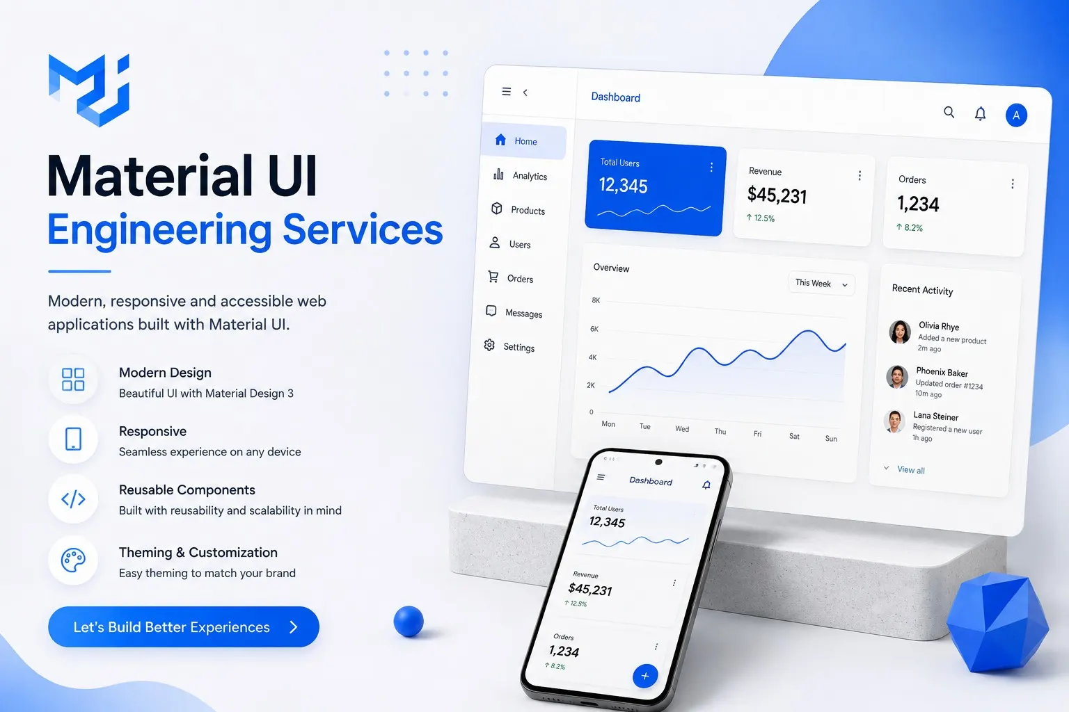 Material UI React frontend development and UI components